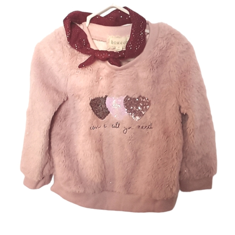 Toddler girl size 2t fleece sweater light pink sparkle with matching headband